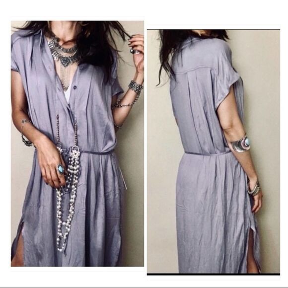 YOUNG Fabulous & Broke Maxi Shirtdress in Lilac and Gold - Picture 2 of 12